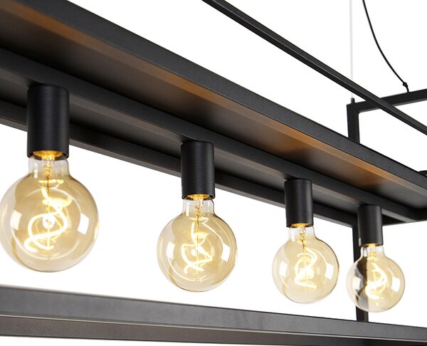 Lampada a sospensione intelligente nera con mensola grande 4 luci incl. Wifi G95 - Cage Rack