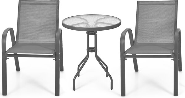 KOMFOTTEU Set da bistrot 3 pezzi, set di mobili da giardino comprensivo di tavolo da giardino con foro per ombrellone e 2 sedie pieghevoli, set da balcone e giardino, nero