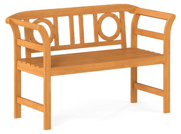 Panchina da giardino KOMFOTTEU in legno di acacia, panchina da esterno con schienale alto e braccioli arrotondati, panchina in legno resistente alle intemperie con portata fino a 360 kg per 2 persone, panchina da giardino, balcone e terrazza