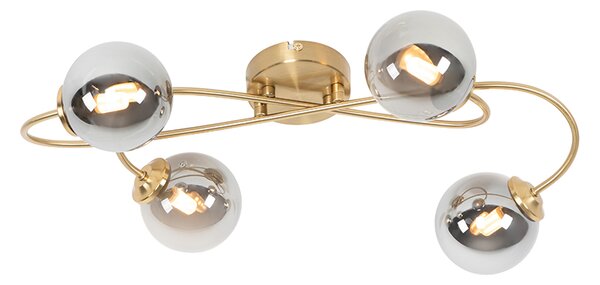 Plafoniera moderna oro 4 luci vetro fumé - ATHENAS