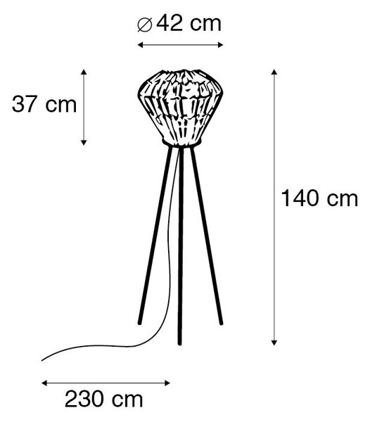 Lampada da terra rustica treppiede bambù con bianco - Canna Diamond