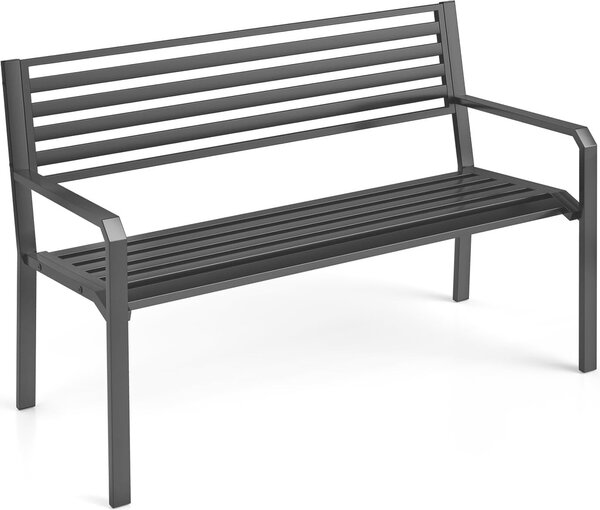 Panchina da giardino KOMFOTTEU a 2 posti, panchina da parco con schienale e braccioli, panchina in metallo con portata fino a 300 kg, panchina da esterno per balcone, giardino e terrazza, nera (Modello 3, 127x56x82 cm)