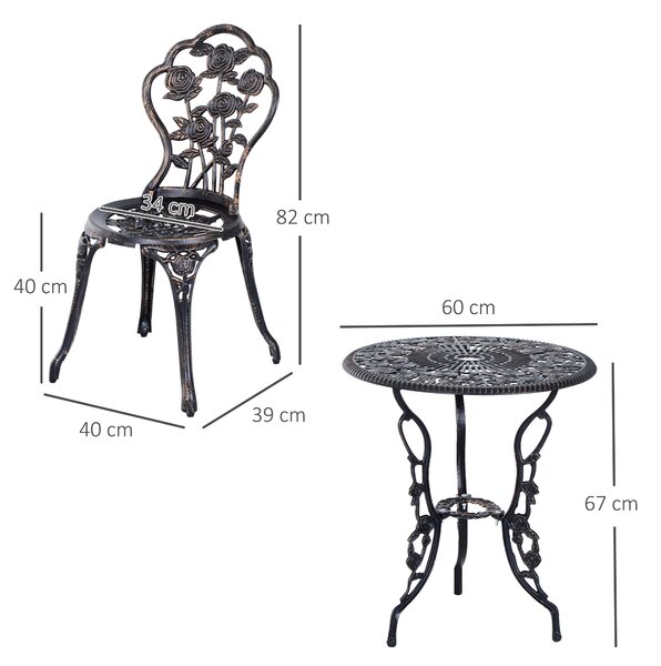 Outsunny Tavolo con sedia da giardino set da giardino in 3 pezzi, gruppo salotto, set da balcone, mobili da balcone, sedia da tavolo, Bronzo