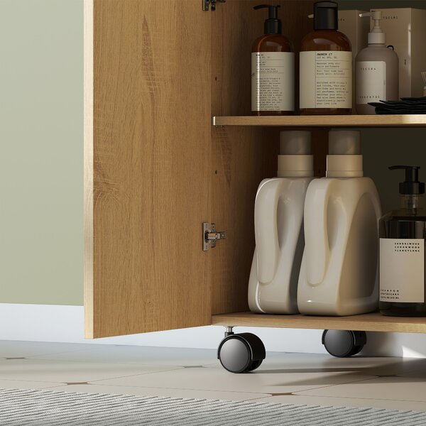 HOMCOM Mobile sotto lavabo 3 ripiani regolabili con ruote, 60cm x 39,8cm x 62cm Legno naturale | Aosom Italy