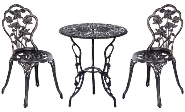 Outsunny Tavolo con sedia da giardino set da giardino in 3 pezzi, gruppo salotto, set da balcone, mobili da balcone, sedia da tavolo, Bronzo