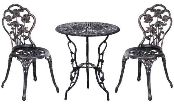 Outsunny Tavolo con sedia da giardino set da giardino in 3 pezzi, gruppo salotto, set da balcone, mobili da balcone, sedia da tavolo, Bronzo