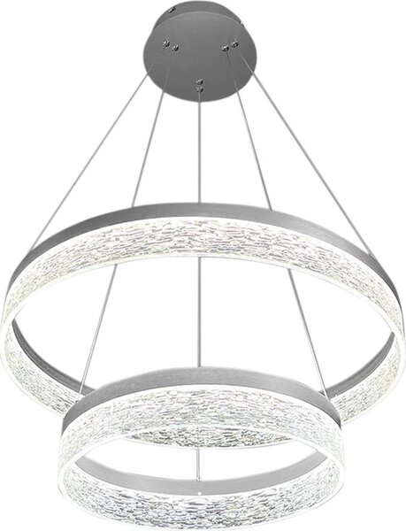 Moderna lampada a sospensione argentata con due anelli decorativi Ø60cm LED 54W GALA Milagro