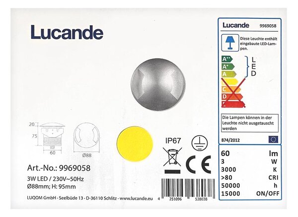Lucande - LED Lampada da incasso per esterni HELENE LED/3W/230V IP67