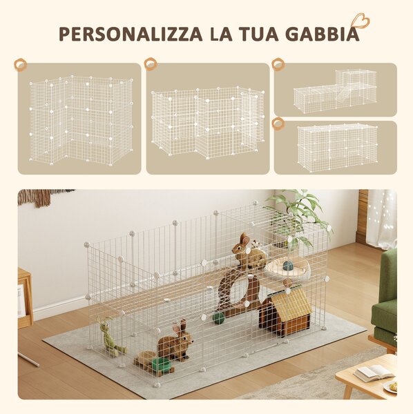 PawHut Recinto per Animali Domestici Piccoli con 36 Pannelli di Metallo Modulabili con Porta, Bianco | Aosom Italy