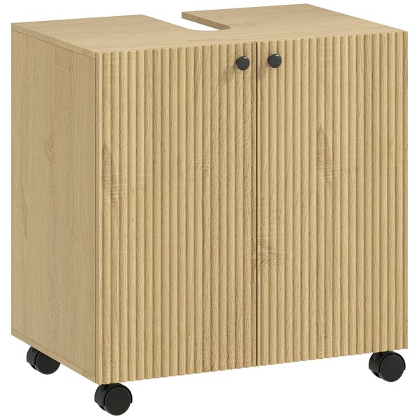 HOMCOM Mobile sotto lavabo 3 ripiani regolabili con ruote, 60cm x 39,8cm x 62cm Legno naturale | Aosom Italy