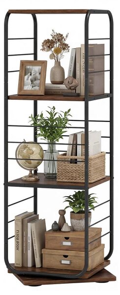 KOMFOTTEU Libreria, ruotabile a 360 gradi, scaffale angolare a 4 ripiani, salvaspazio, struttura in metallo, per ufficio, studio, soggiorno, 40 x 40 x 115 cm (nero e industriale)