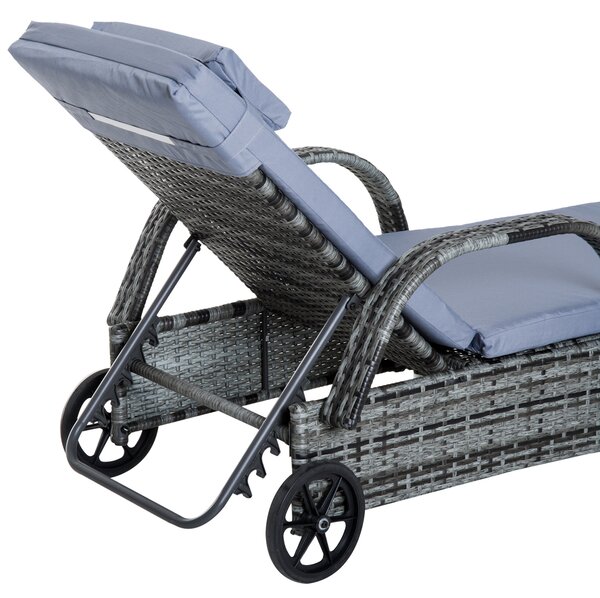 Outsunny Set 3 Pezzi con 2 Lettini Sdraio e 1 Tavolino da Giardino, in Polyrattan Grigio con Materassini Imbottiti e Ruote
