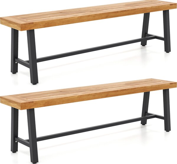 KOMFOTTEU Panchina da terrazza da 160 cm in legno di acacia, panchina da giardino e da parco per 3 persone, panchina da birreria con gambe in metallo, panchina da esterno con portata fino a 360 kg per giardino, veranda e cortile (2)