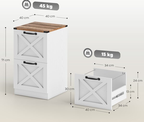 HOMCOM Cassettiera con 2 Cassetti, con Piano Porta Stampante e Guide per formato A4/Lettera, 40x40x71 cm Bianco | Aosom Italy