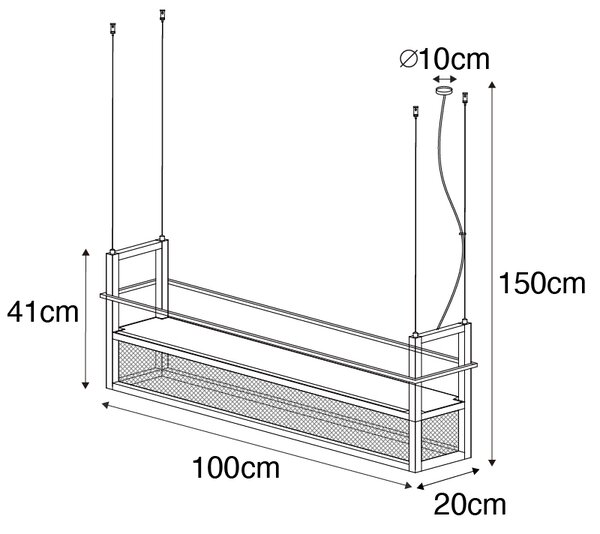 Lampada a sospensione industriale nera con rete 4 luci - Cage Rack