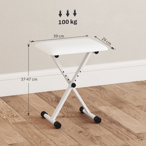 HOMCOM Sgabello per pianoforte pieghevole, regolabile in altezza, imbottito in PU, 39 x 29 x 37-47 cm, Bianco | Aosom Italy