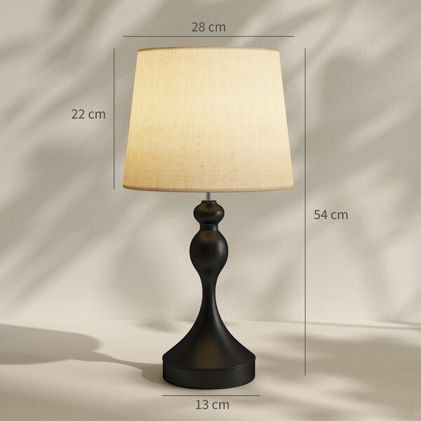 HOMCOM Lampada da Tavolo LED 3 Colori con USB-A+C, Paralume in Lino, Nero | Aosom Italy