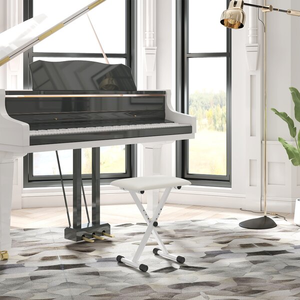 HOMCOM Sgabello per pianoforte pieghevole, regolabile in altezza, imbottito in PU, 39 x 29 x 37-47 cm, Bianco | Aosom Italy