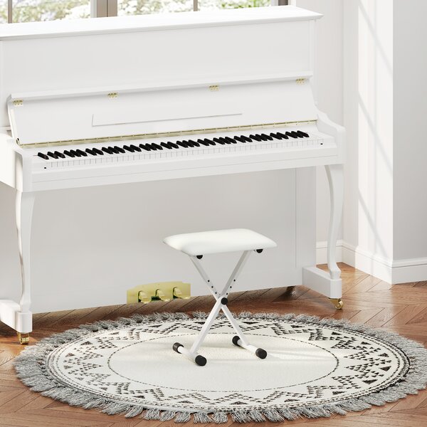 HOMCOM Sgabello per pianoforte pieghevole, regolabile in altezza, imbottito in PU, 39 x 29 x 37-47 cm, Bianco | Aosom Italy