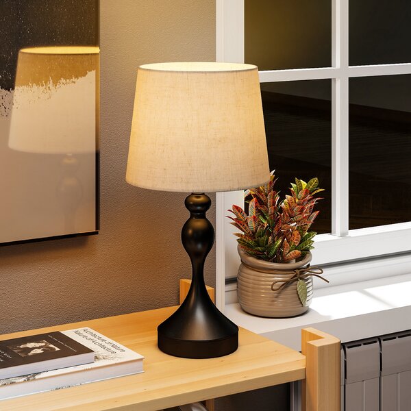 HOMCOM Lampada da Tavolo LED 3 Colori con USB-A+C, Paralume in Lino, Nero | Aosom Italy
