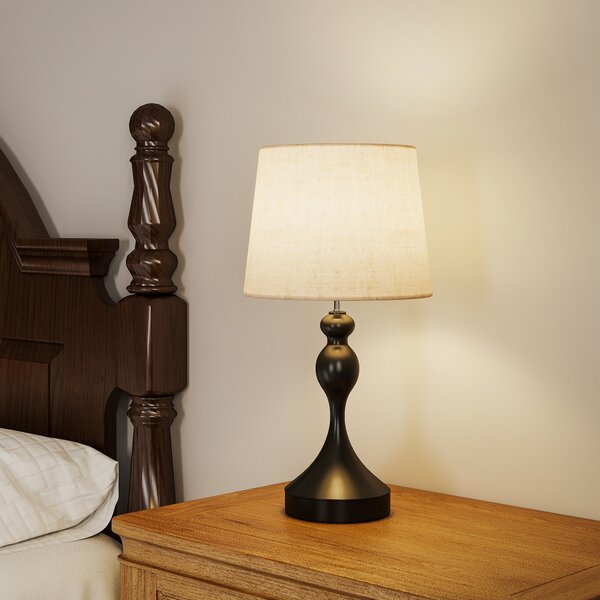 HOMCOM Lampada da Tavolo LED 3 Colori con USB-A+C, Paralume in Lino, Nero | Aosom Italy
