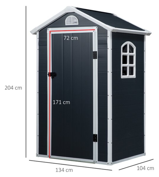 Outsunny Casetta da Giardino Porta Attrezzi in Plastica, 134x104x204 cm, Grigio