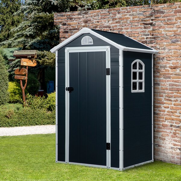 Outsunny Casetta da Giardino Porta Attrezzi in Plastica, 134x104x204 cm, Grigio