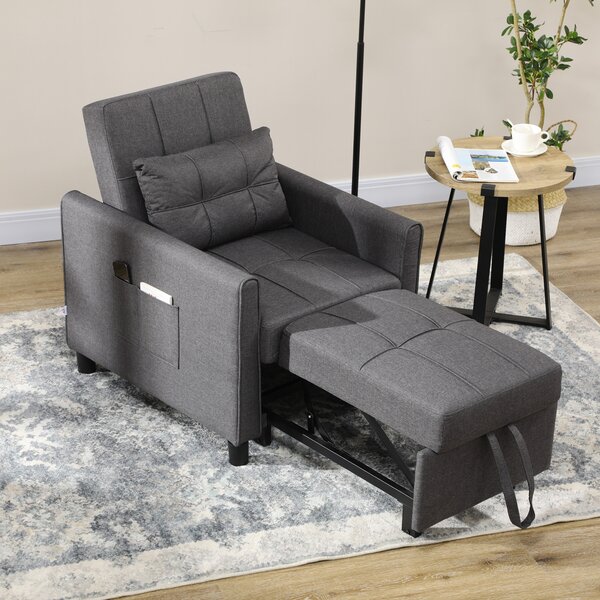 HOMCOM Poltrona convertibile 3 in 1, con schienale regolabile in 3 posizioni e cuscino incluso, 2 tasche laterali 69x82x85 cm, Grigio | Aosom Italy