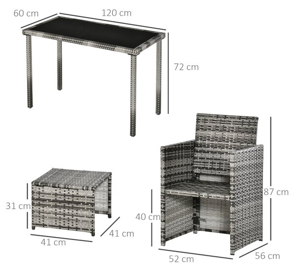 Outsunny Set 11 Pz Tavolo da Giardino con Sedie, Pouf e Cuscini, in Rattan PE, Grigio