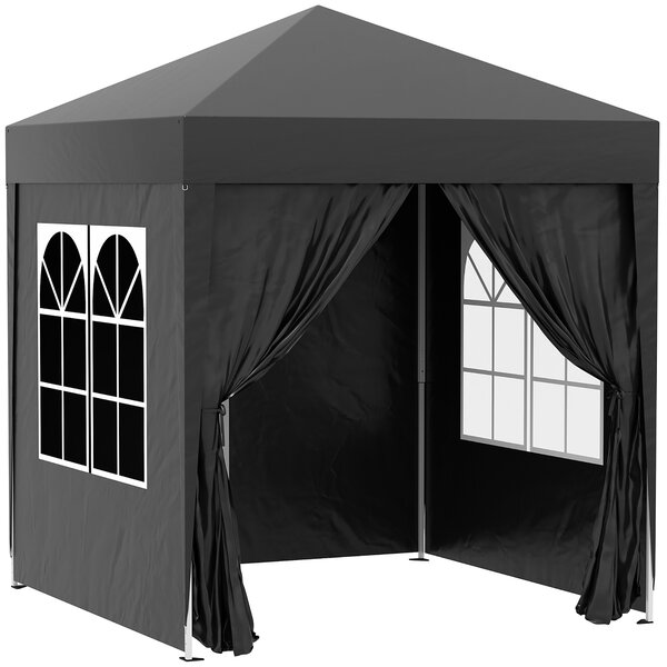 Outsunny Gazebo Pieghevole, 4 pareti rimovibili, 2 finestre, Telaio in metallo, 2 x 2m, Nero | Aosom Italy