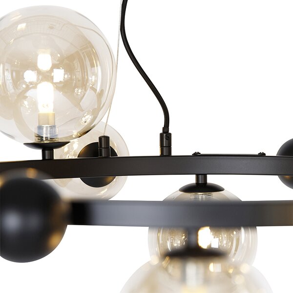 Lampadario Art Déco nero con vetro ambrato 12 luci - David
