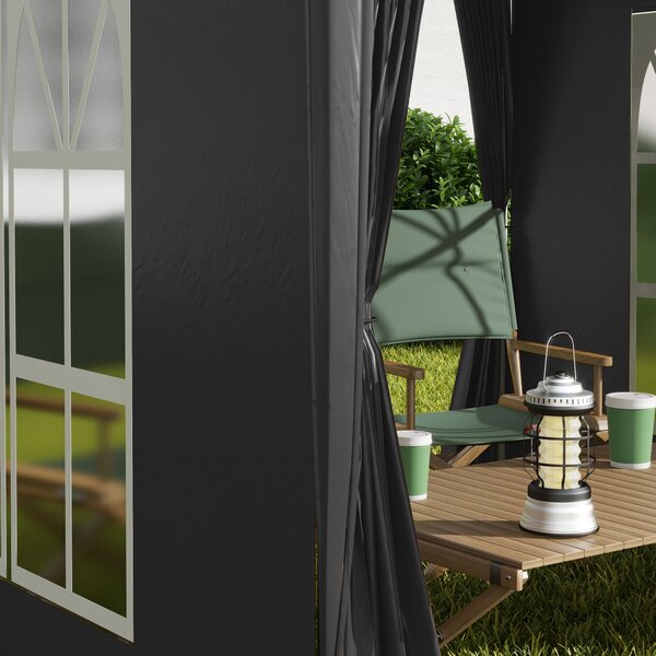 Outsunny Gazebo Pieghevole, 4 pareti rimovibili, 2 finestre, Telaio in metallo, 2 x 2m, Nero | Aosom Italy