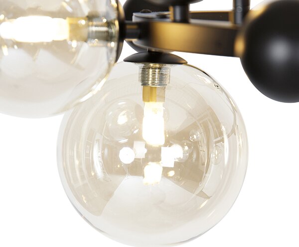 Lampadario Art Déco nero con vetro ambrato 12 luci - David