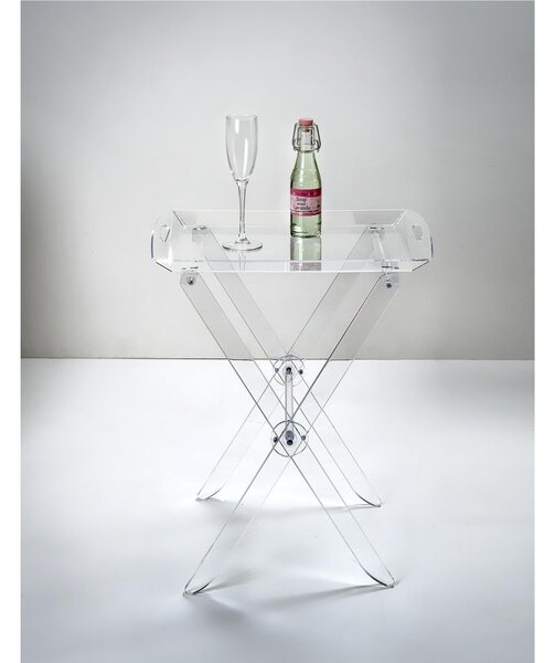 Tavolinetto con ripiano-vassoio Pliant in cristallo acrilico pieghevole 47x37x h 61 cm - 15 mm richiudibile