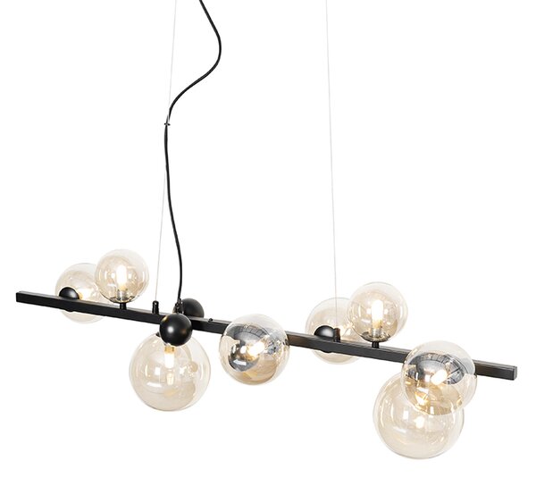 Lampadario Art Déco nero con vetro ambrato 8 luci - David