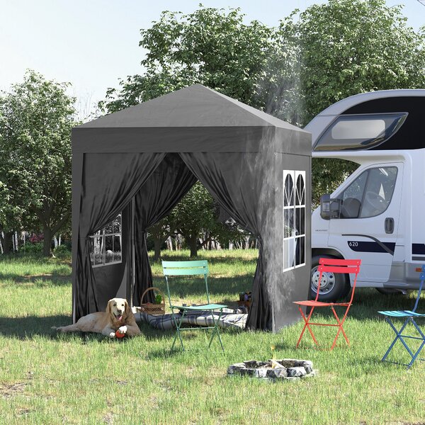 Outsunny Gazebo Pieghevole, 4 pareti rimovibili, 2 finestre, Telaio in metallo, 2 x 2m, Nero | Aosom Italy