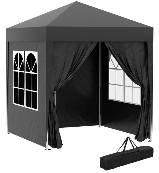 Outsunny Gazebo Pieghevole, 4 pareti rimovibili, 2 finestre, Telaio in metallo, 2 x 2m, Nero | Aosom Italy