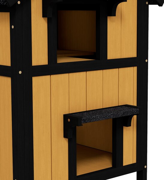 PawHut Casa per Gatti in Legno di Abete, Cuccia per Gatti con Fioriera, 96 cm x 65 cm x 85,5 cm, Giallo | Aosom Italy