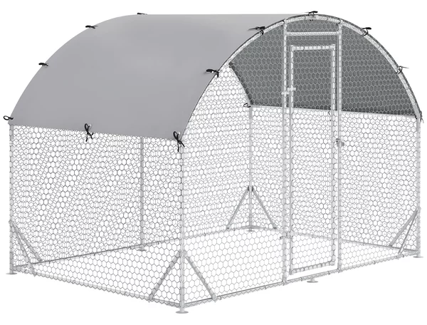 PawHut Recinto per Galline in Metallo Galvanizzato con Tetto e Copertura Anti UV, 280x190x195 cm, Argento | Aosom Italy