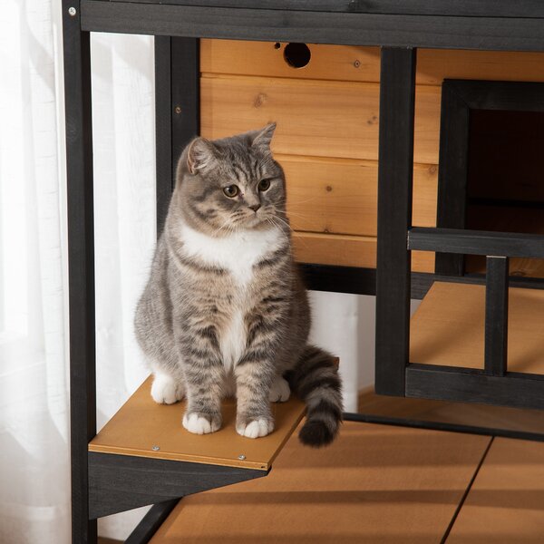 PawHut Casa per Gatti Gattiera Casa per Gatti da Esterno, resistente alle intemperie, 75,5 cm x 75 cm x 137 cm, Giallo | Aosom Italy