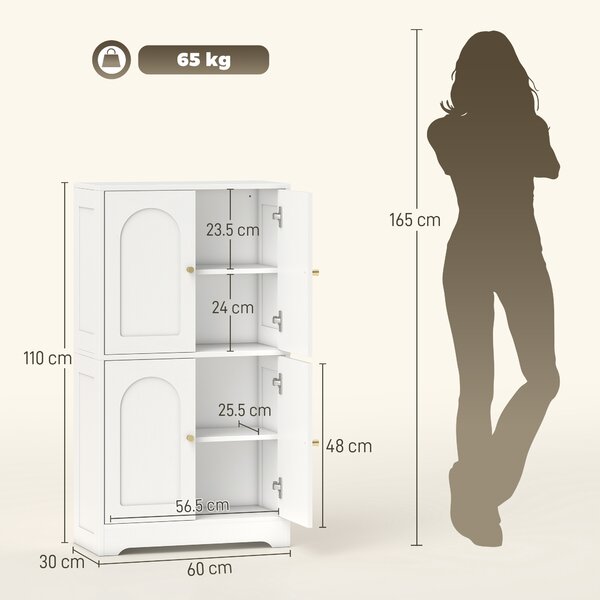 HOMCOM Credenza Cucina in Legno con 2 Armadietti, 4 Ante, 2 Ripiani Regolabili, per Sala da Pranzo, Soggiorno, Bianco | Aosom Italy