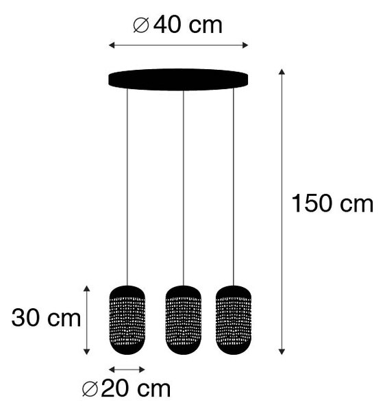 Lampadario vintage nero con ottone rotondo a 3 luci - Kayleigh