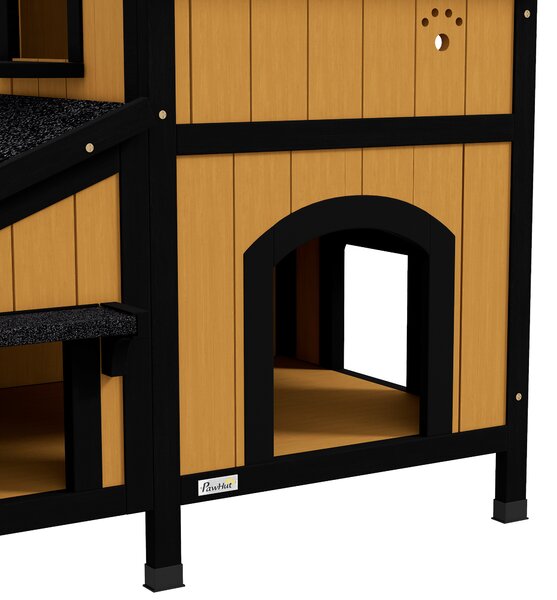 PawHut Casa per Gatti in Legno di Abete, Cuccia per Gatti con Fioriera, 96 cm x 65 cm x 85,5 cm, Giallo | Aosom Italy