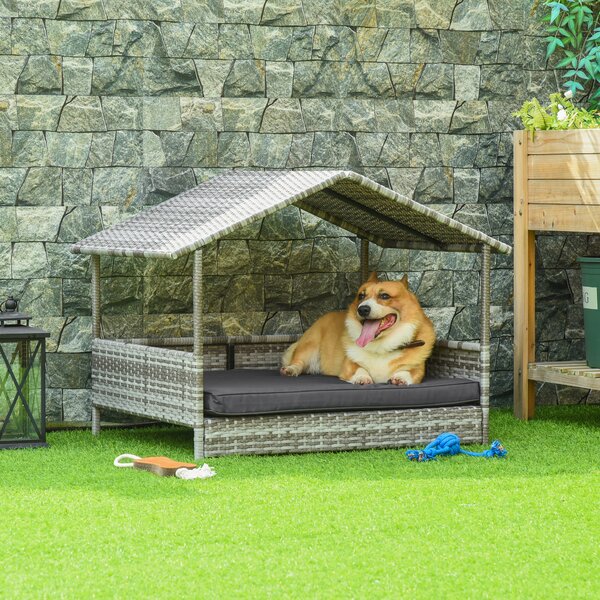 PawHut Cuccia per cani Letto per animali domestici Cesto per cani, resistente alle intemperie, cuscino rimovibile, Grigio | Aosom Italy