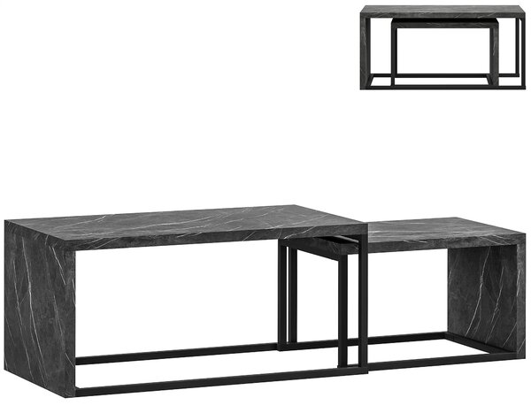 HOMCOM Set di 2 tavolini bassi impilabili, design industriale, in metallo, effetto marmo, Nero e grigio scuro | Aosom Italy