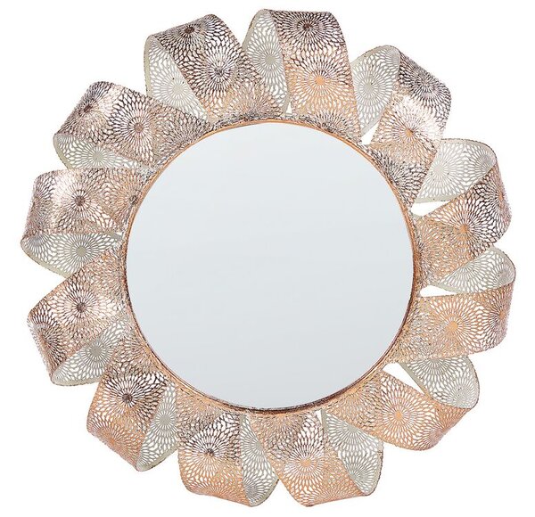 Specchio da parete Bianco con rame 54 cm Telaio rotondo a spirale Decorativo Soggiorno Camera da letto Beliani