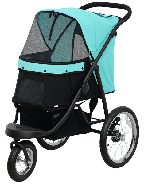 PawHut Hundebuggy, Carrozzina per animali domestici per piccoli cani e gatti, con cestino portaoggetti, design pieghevole con un clic, Turchese | Aosom Italy