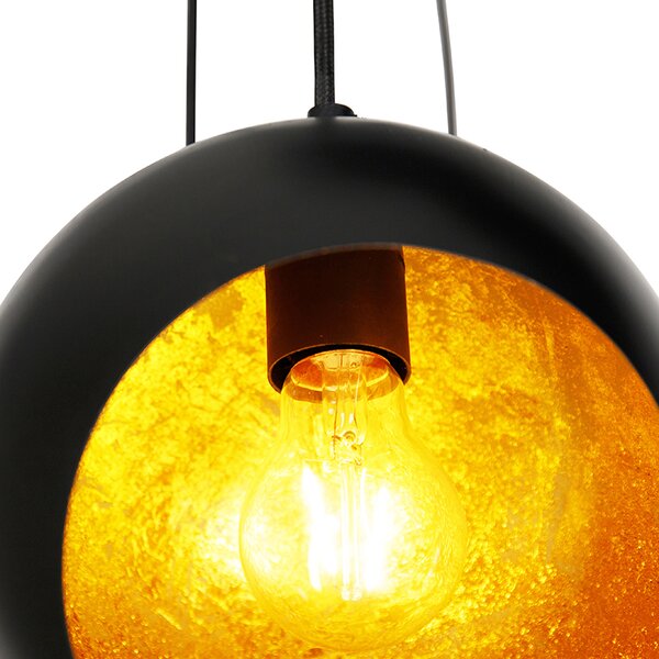 Lampada a sospensione nera con interno dorato 7 luci - Crooked Cluster