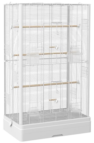PawHut Gabbia per Uccelli con Vassoio Estraibile e Posatoi, Voliera per Pappagalli, 61x36.5x98 cm, Bianco | Aosom Italy