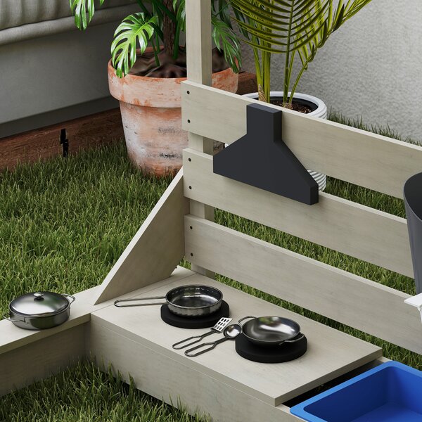 Outsunny Sandbox con tetto solare Piratenschiff, incluso set da cucina per bambini, Legno massello, 180 x 103 x 144,5 cm, Grigio | Aosom Italy